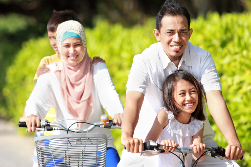 Young family cycling