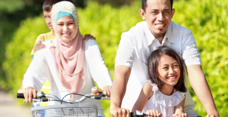 Young family cycling